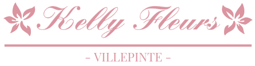 Logo de Kelly Fleurs, fleuriste à Villepinte, avec une typographie élégante et des ornements floraux